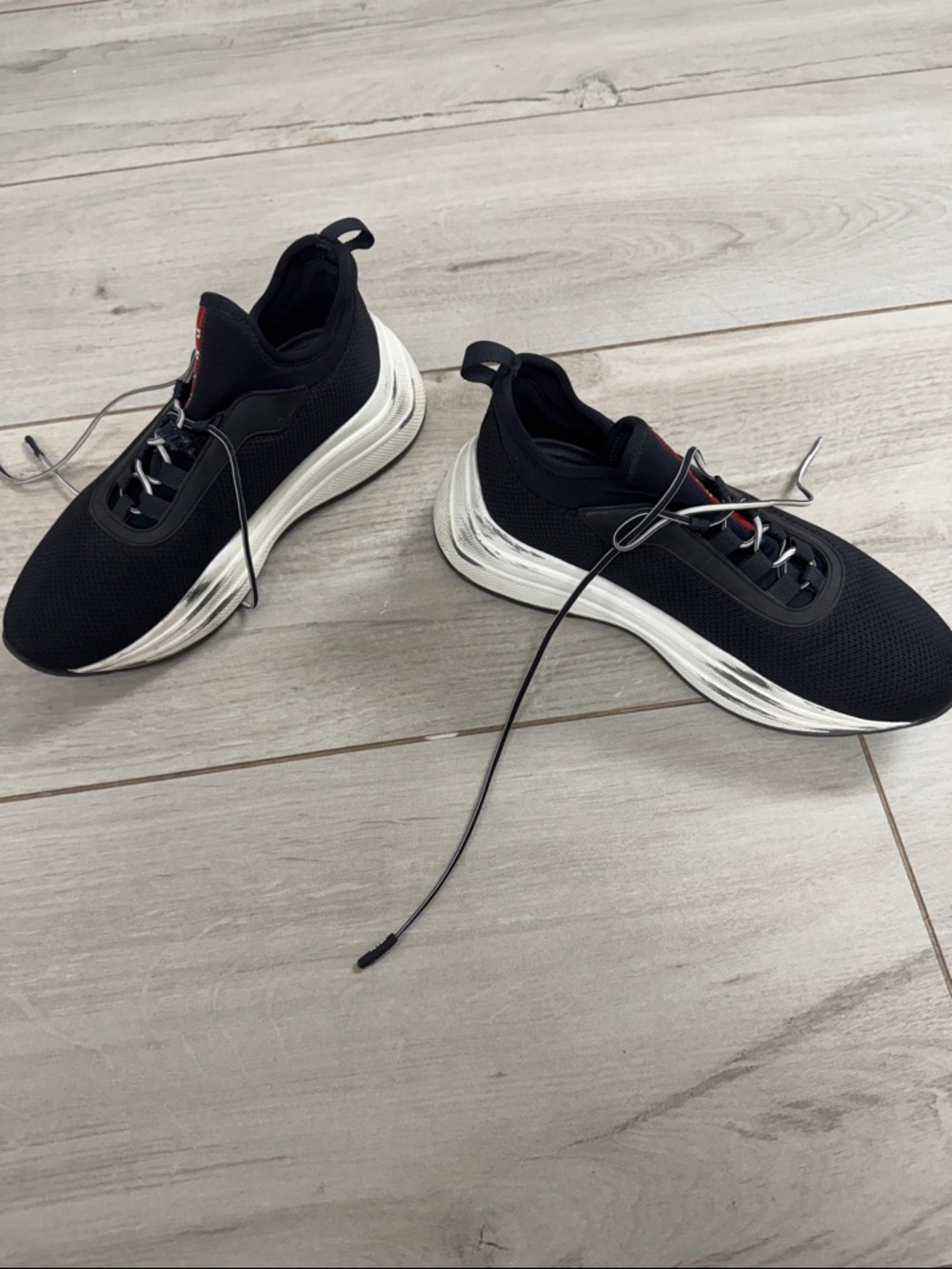 Prada Black Mesh Platform Lace-Up Sneakers with White Sole - Picture 5 of 7